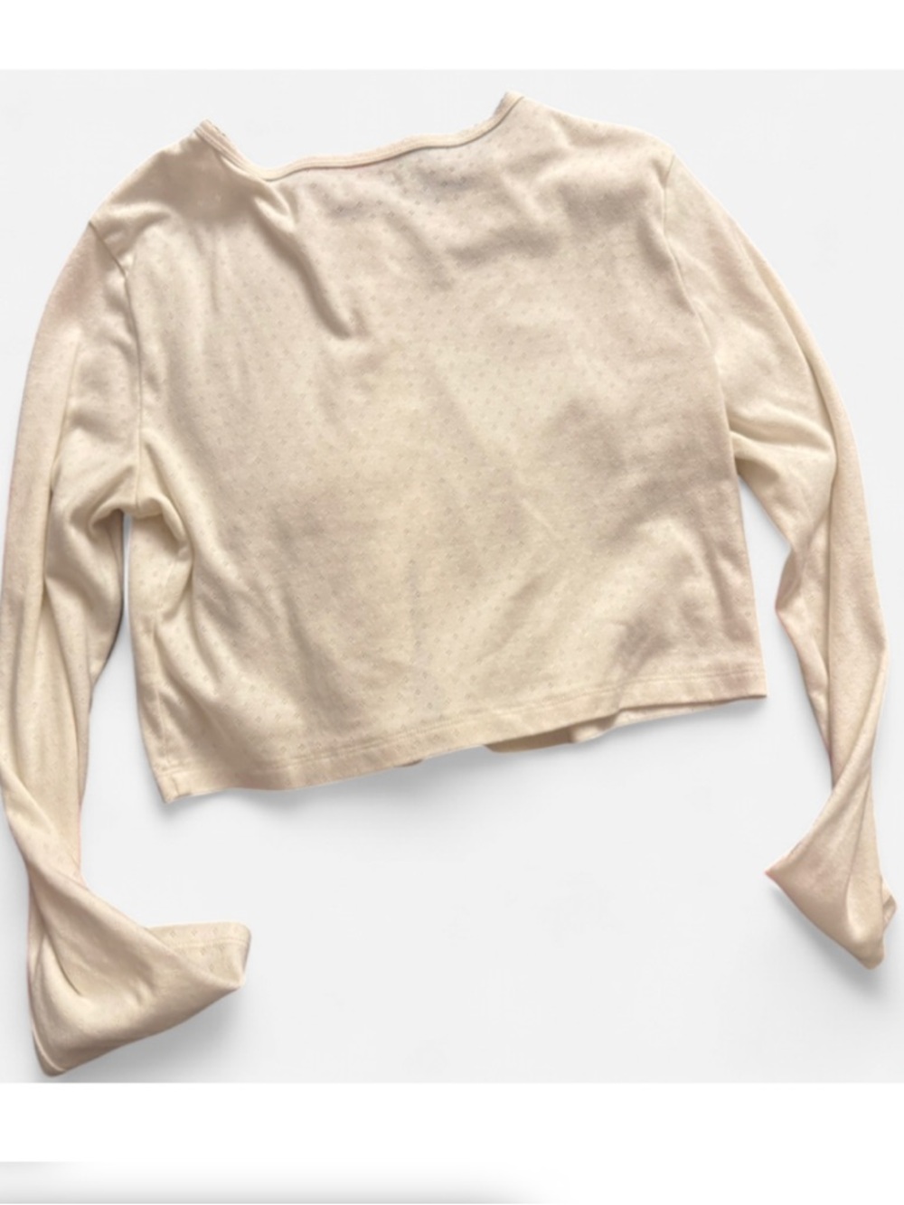 No Boundaries White Pointelle Crop Top | Long Sleeve Button Front | Size XL - Picture 3 of 3